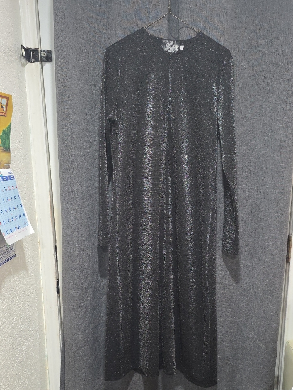 Metallic Black Long Sleeve A-Line Dress